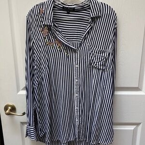 L New Leaf blue stripe button front long sleeve plus size shirt 2x